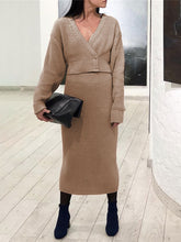Load image into Gallery viewer, Sexy And Elegant Solid Color V-Neck Women'S Knitted Suit Skirt
