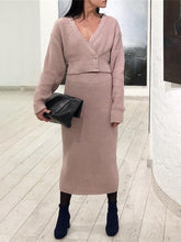 Load image into Gallery viewer, Sexy And Elegant Solid Color V-Neck Women'S Knitted Suit Skirt
