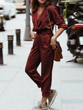 Load image into Gallery viewer, Sexy V-neck Street Style Fashion Solid Color Jumpsuit with Belt
