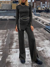 Load image into Gallery viewer, Fashion Turtleneck Irregular Blouse Slits Knitted Two-piece Suit
