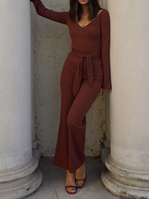 Load image into Gallery viewer, Fashion Sexy V-neck Loose Casual Belted Jumpsuit
