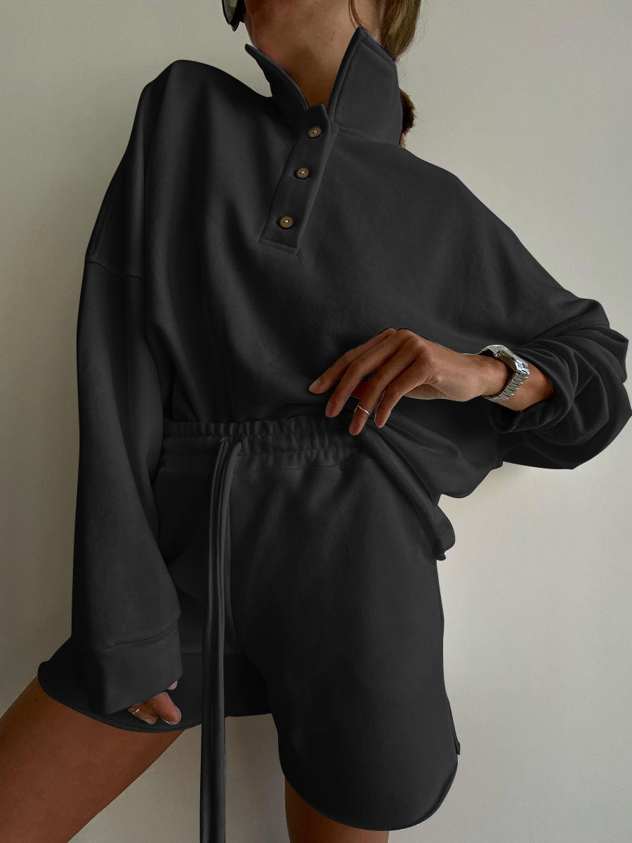 Buttons Stand Collar Long Sleeves Two-Piece Suit