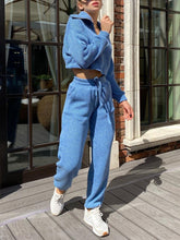 Load image into Gallery viewer, Zipper Lapel Jacket Loose Lace-Up Pants Suit
