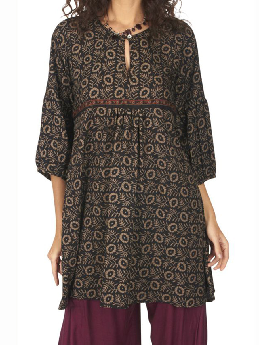 Bohemian V-Neck Print 3/4 Sleeve Blouse