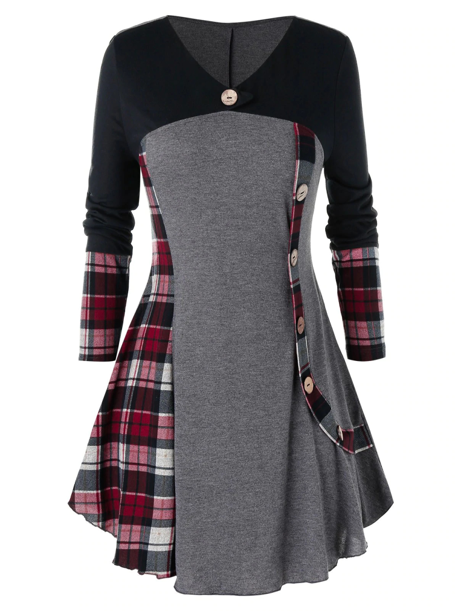 Casual Temperament Plaid Stitching Women'S Dress