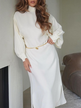 Load image into Gallery viewer, Elegant high collar solid color casual shirt loose dress
