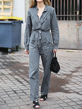 Load image into Gallery viewer, Denim Zipper Pockets Long Sleeve Jumpsuit
