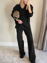 Load image into Gallery viewer, Fashion Casual Knitted Long Sleeve Lapel Loose Two-Piece Suit
