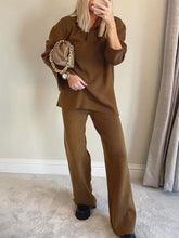 Load image into Gallery viewer, Fashion Casual Knitted Long Sleeve Lapel Loose Two-Piece Suit
