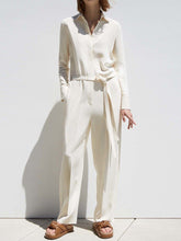 Load image into Gallery viewer, Fashion Loose Long Sleeve Lapel Casual Jumpsuit

