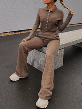 Load image into Gallery viewer, Fashion Solid Color Lapel Knitted Loose Pants Two-piece Suit

