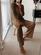 Load image into Gallery viewer, Fashion Button Cardigan Solid Color Knitted Casual Two-piece Suit
