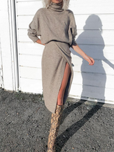 Load image into Gallery viewer, Fashion Turtleneck Hem Slit Knit Casual Dress
