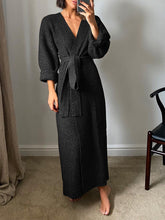 Load image into Gallery viewer, Pure Color V-neck Waist Tie Knitted Casual Dress
