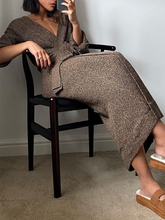 Load image into Gallery viewer, Pure Color V-neck Waist Tie Knitted Casual Dress
