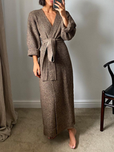 Load image into Gallery viewer, Pure Color V-neck Waist Tie Knitted Casual Dress
