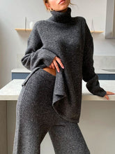 Load image into Gallery viewer, Turtleneck Sweater Loose Wide Leg Pants Two-Piece Suit
