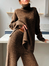 Load image into Gallery viewer, Turtleneck Sweater Loose Wide Leg Pants Two-Piece Suit
