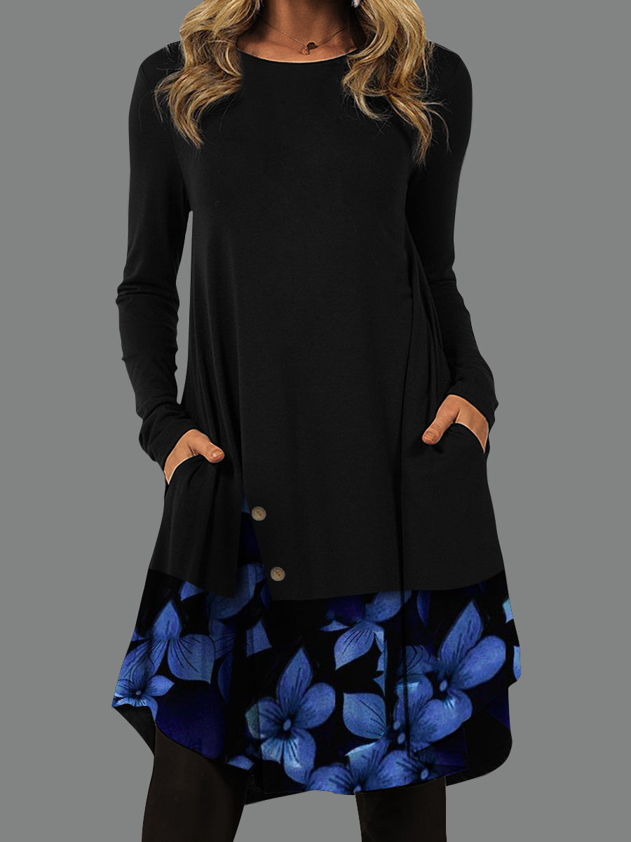 Bright Floral Buttons Print Dress
