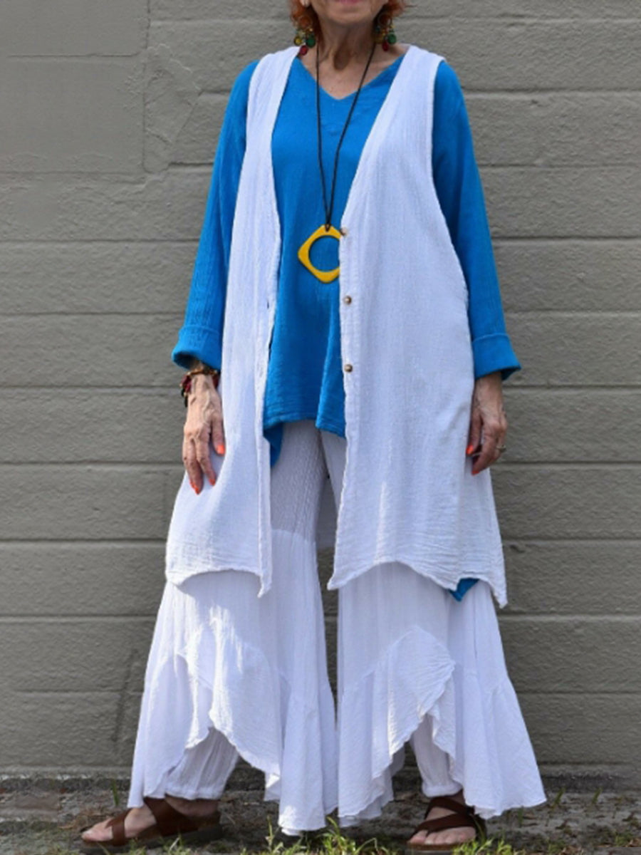 Ethnic Style Cotton And Linen Leisure Three-Piece Suit