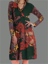 Load image into Gallery viewer, Vintage Print V-Neck Long Sleeve Women'S Dress
