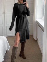Load image into Gallery viewer, Fashion Long-sleeved Knitted Warm Casual Solid Color Dress with Belt
