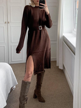 Load image into Gallery viewer, Fashion Long-sleeved Knitted Warm Casual Solid Color Dress with Belt
