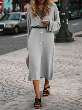 Load image into Gallery viewer, Sexy V-neck Knitted Long Cardigan Solid Color Button Sweater Dress
