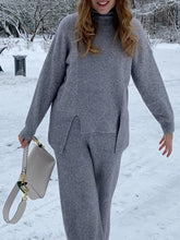 Load image into Gallery viewer, High Collar Irregular Hem Knitting Two-Piece Suit
