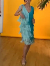 Load image into Gallery viewer, Fashion  Elegant V-Neck Sleeveless Fringe Midi Dress
