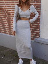 Load image into Gallery viewer, Deep V-neck Slim Knit Sweater Dress Solid Color Two-piece Suit

