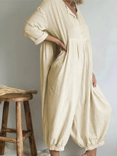 Load image into Gallery viewer, Long Sleeves Button Loose Harem Pants Jumpsuit
