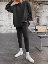Load image into Gallery viewer, Pure Color Round Neck Loose Long-sleeved Sweatshirt Two-piece Suit
