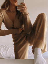 Load image into Gallery viewer, Solid Color V-neck Knitted Casual Two-piece Suit
