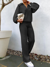 Load image into Gallery viewer, Casual Lantern Sleeves V-neck Lapel Knit Solid Color Two-piece Suit
