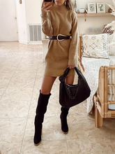 Load image into Gallery viewer, Pure Color Turtleneck Casual Loose Knit Sweater Dress
