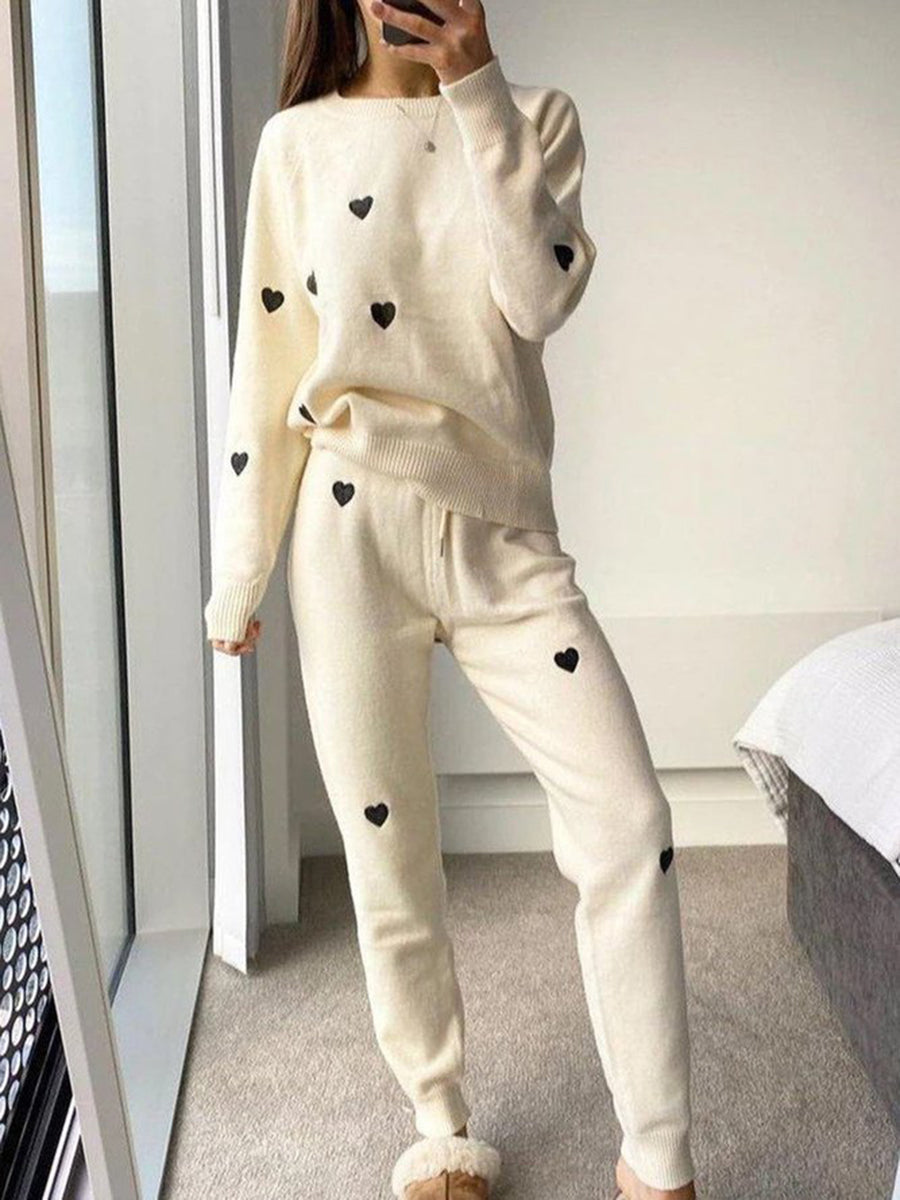 Cozy Crew Neck Print Two-Piece Suit
