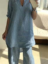 Load image into Gallery viewer, Cotton And Linen Solid Color Comfortable V-Neck Women&#39;S Suit
