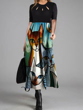 Load image into Gallery viewer, Fashion Printed Hollow Mid Sleeve Round Neck Dress
