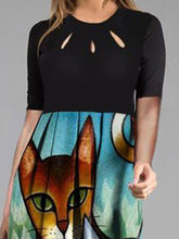 Load image into Gallery viewer, Fashion Printed Hollow Mid Sleeve Round Neck Dress
