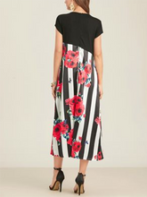Load image into Gallery viewer, Short Sleeve Floral Print Loose Stitching Casual Dress
