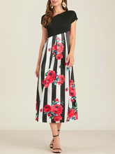 Load image into Gallery viewer, Short Sleeve Floral Print Loose Stitching Casual Dress
