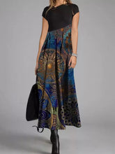 Load image into Gallery viewer, Vintage Print Long V-Neck A-Line Casual Dress
