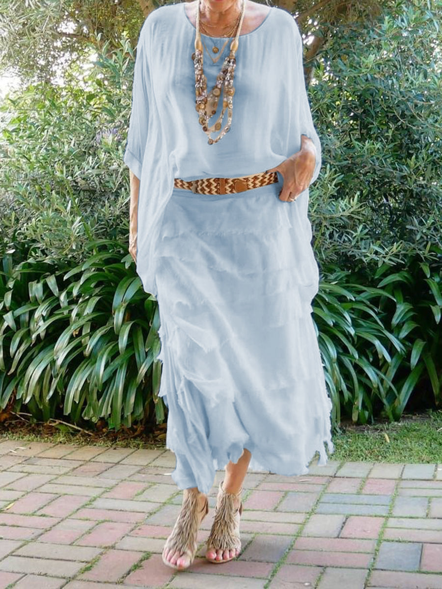 Elegant Solid Color Women'S Round Neck Dress