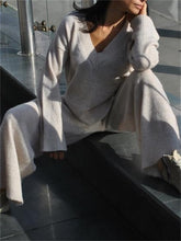 Load image into Gallery viewer, Elegant Temperament V-Neck Solid Color Women&#39;S Knitted Suit
