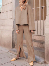 Load image into Gallery viewer, Pure Color Loose Long Sleeve V-Neck Casual Two-Piece Suit
