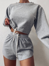 Load image into Gallery viewer, Fashion Long Sleeve Drawstring Sweatshirt Shorts Casual Two-piece Suit
