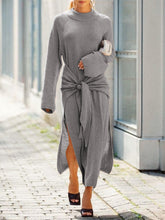 Load image into Gallery viewer, Fashion Solid Color Long-sleeved Slit Casual Knitted Sweater Dress
