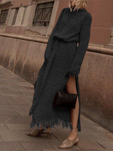 Load image into Gallery viewer, Fashion Fringe Long Sleeve Split Knit Sweater Dress
