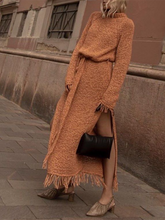 Load image into Gallery viewer, Fashion Fringe Long Sleeve Split Knit Sweater Dress
